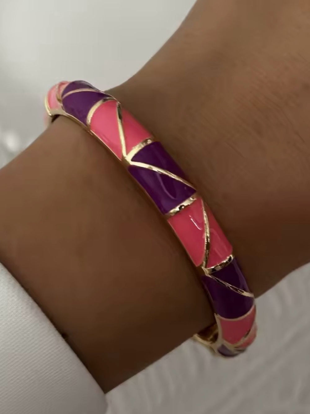 Gold-Tone Pink & Purple Enamel Twist Bangle Bracelet